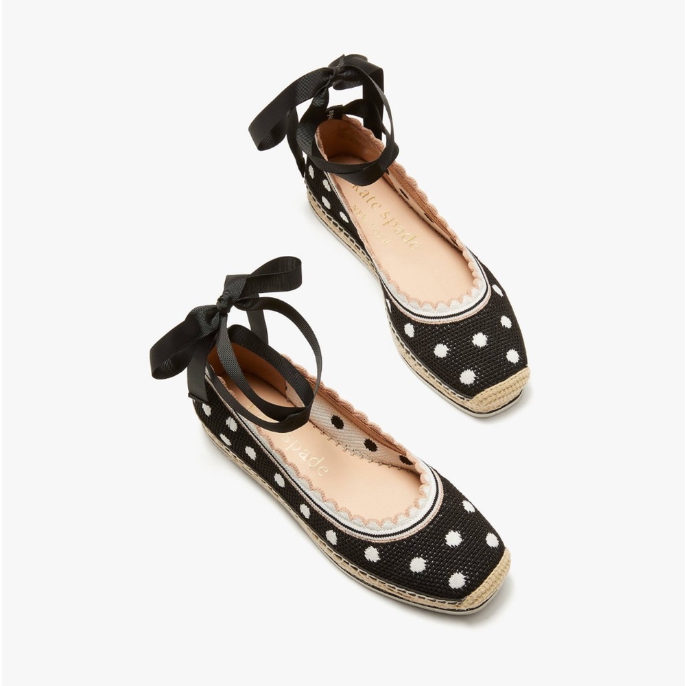 ♠️Kate Spade Knottingham Dots Knit Espadrilles Flats, Black NIB - Picture 2 of 15